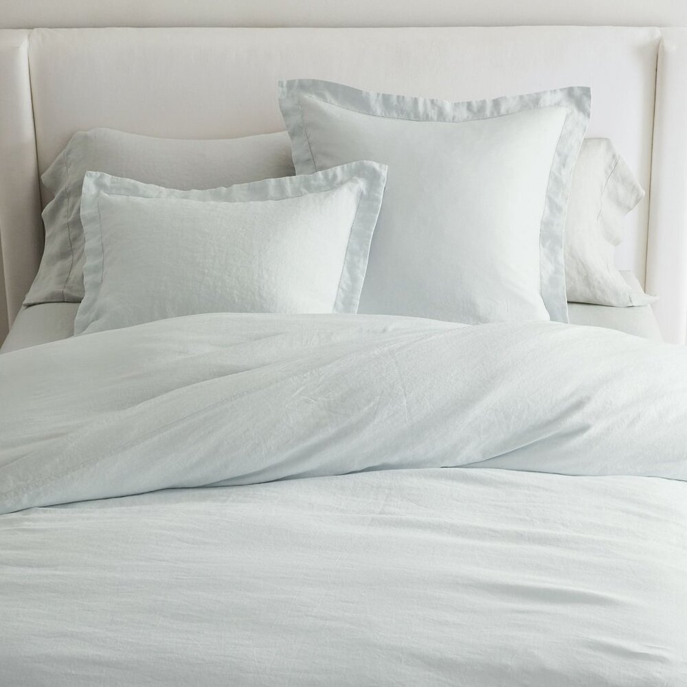 Set/2 POTTERY BARN *Euro* Blue Frost Belgian Linen Pillow Shams